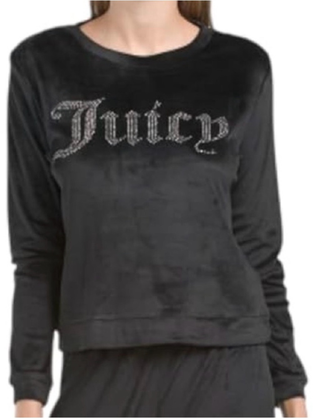 Juicy Couture Vintage Y2K Bling Black Velour Long Sleeve T-Shirt XL Women’s NWT